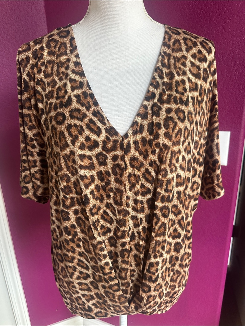 Michael Kors Leopard Print V-Neck Blouse - Brown/Tan